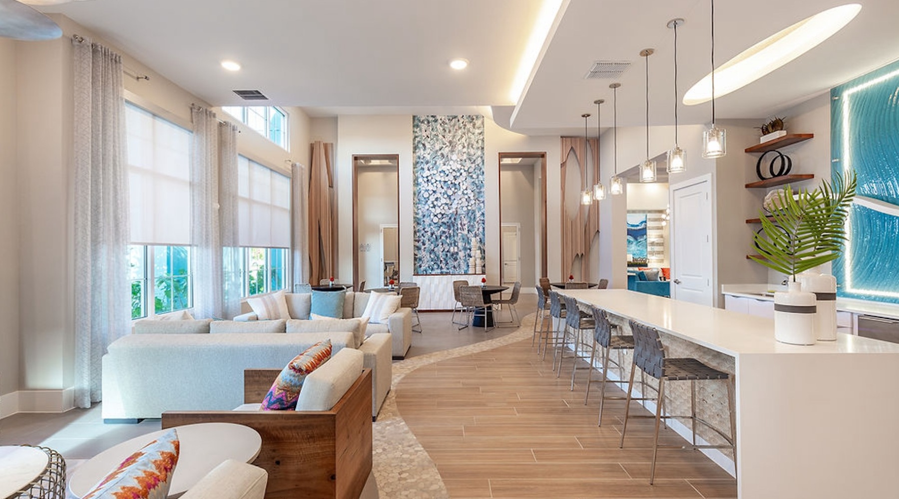 lounge area with modern decor and ample seating