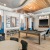 a large living room with a fireplace